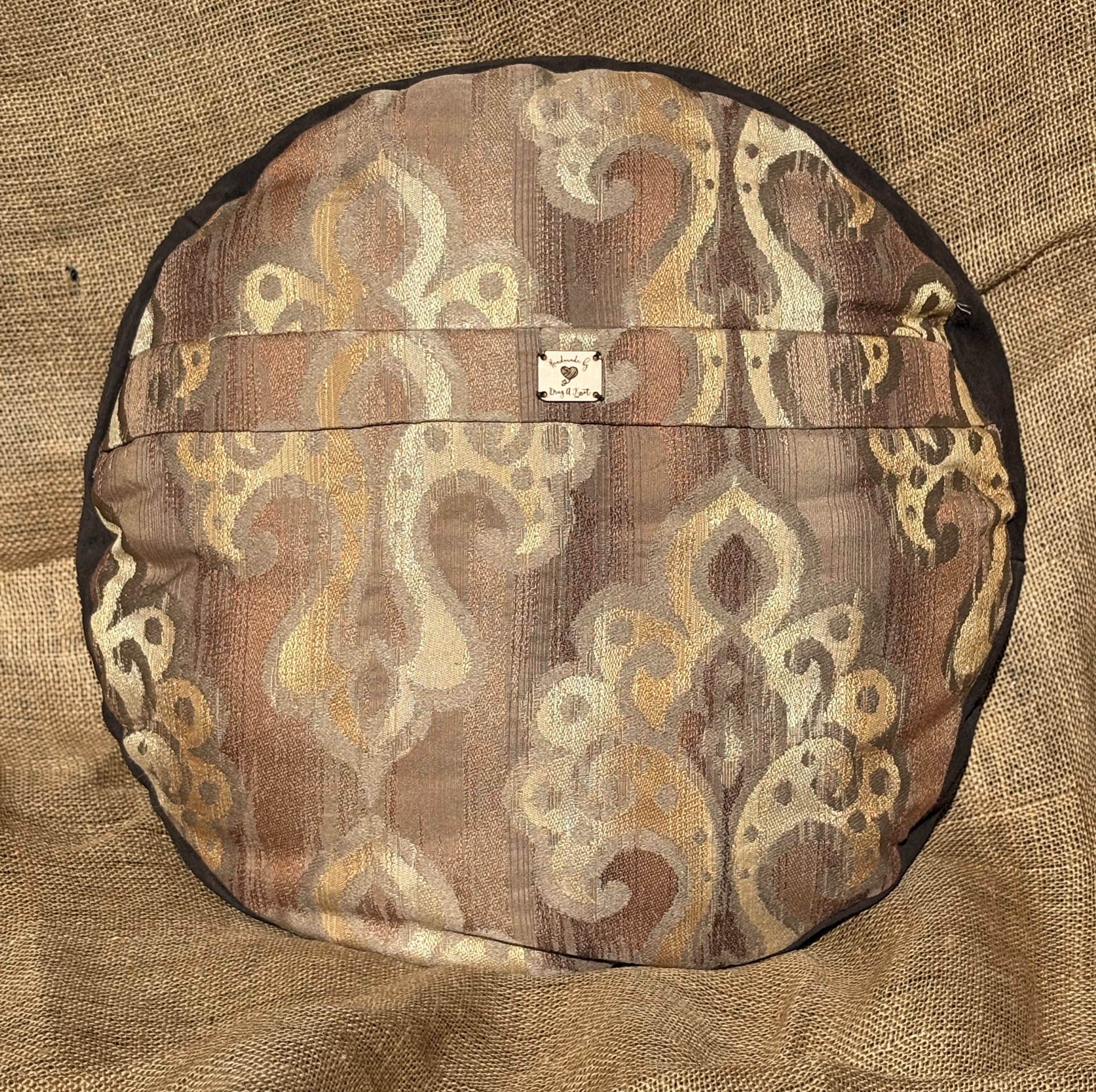 Round Leather Pillow with Hand Painted Original Artwork