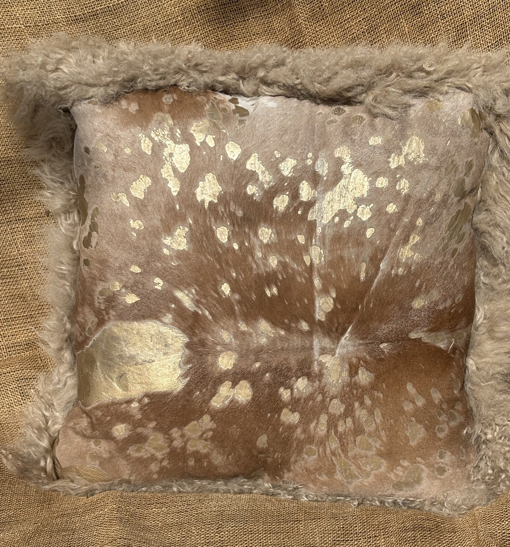 Gold Highlighted Cow Hide Pillow