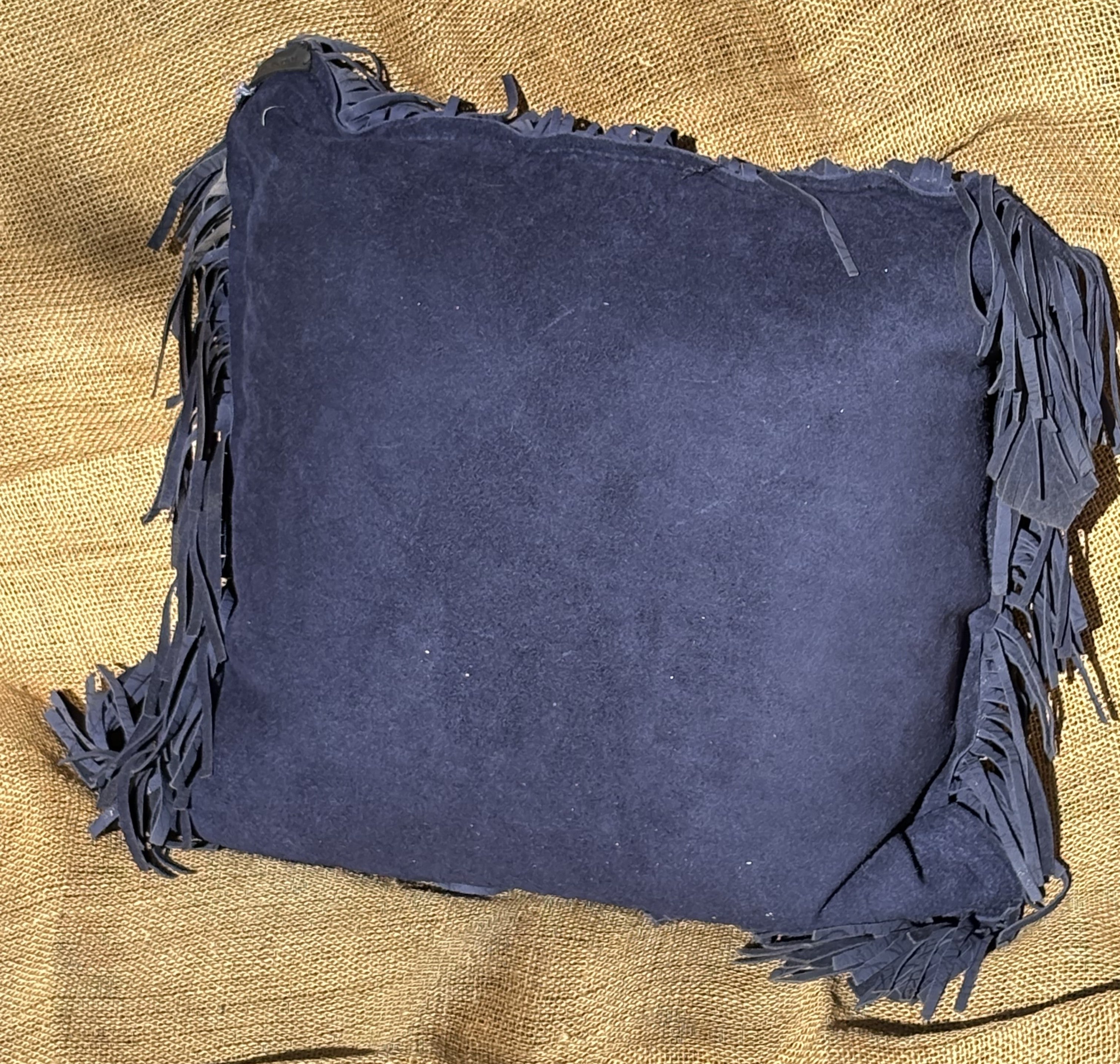 Navy Suede Pillow with Hand Painted Bronc and Hand Lace