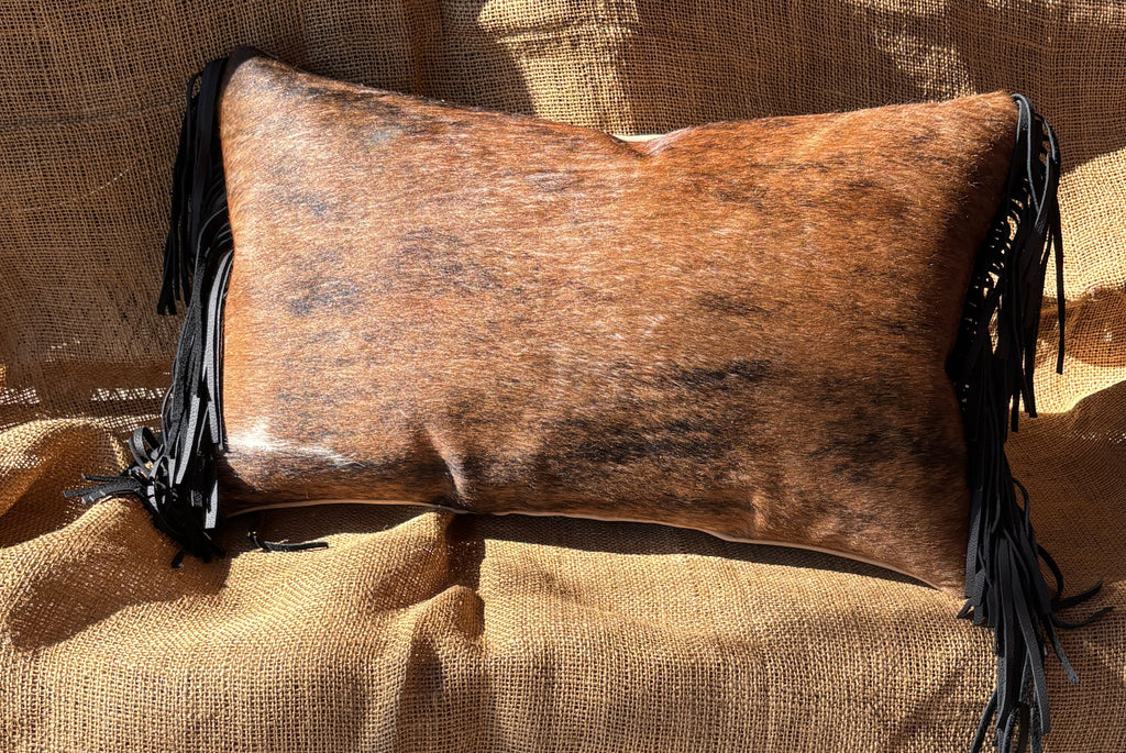 Leather Lumbar Pillow with Hand Painted Longhorn