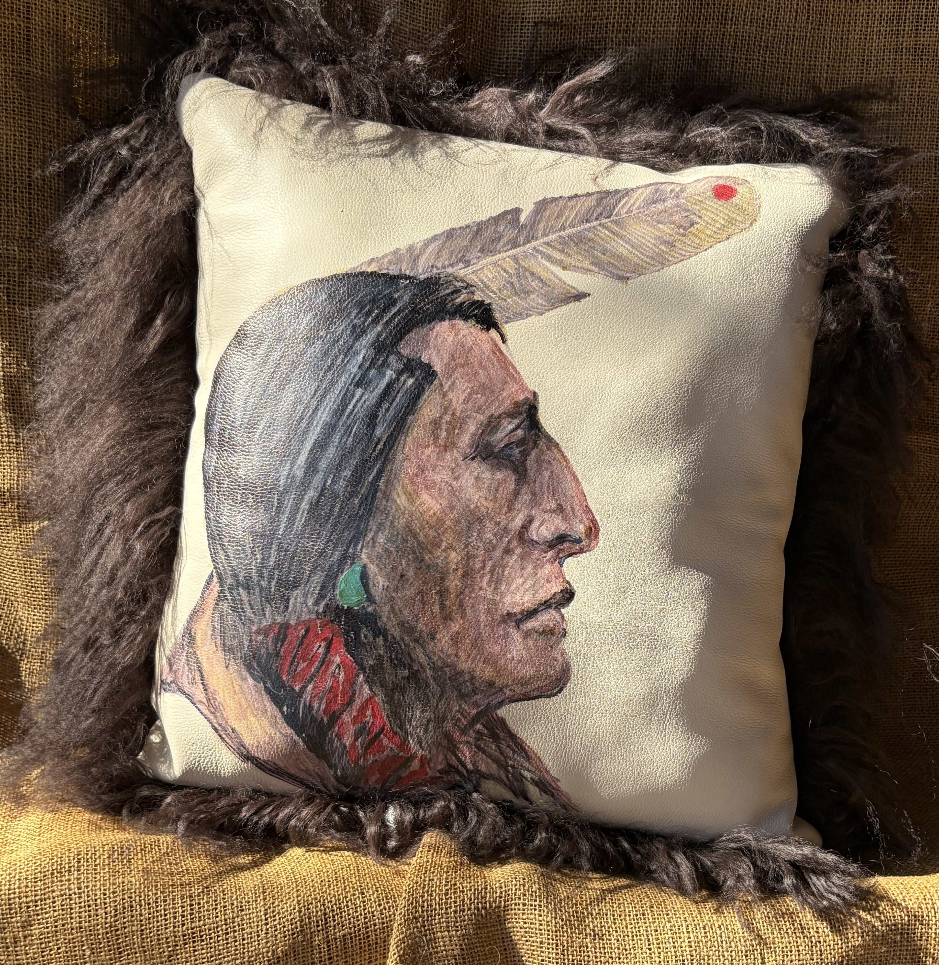 Pebble Grain Leather with Hand Painted Warrior.